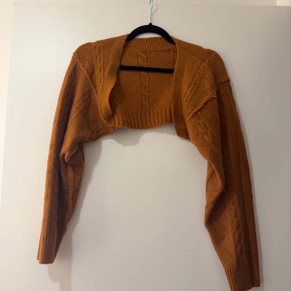 Lulu's Rust Cable-Knit Cropped Bolero Sweater + Top